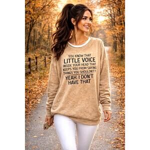 Funny Crew Neck Long Sleeve Little Voice Shirt Khaki size XXL (14)